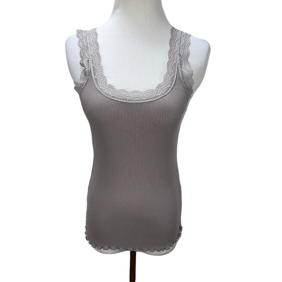 New Isabella Rodriguez Scalloped Lace Longer Cotton Knit Sleeveless Top Tank - Picture 1 of 8